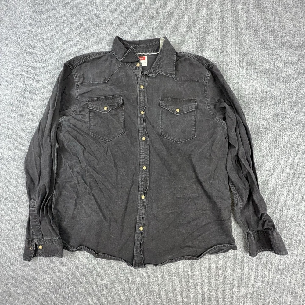 Wrangler Shirt Mens XL Gray Denim Western Snap Front Long Sleeve Stretch Casual